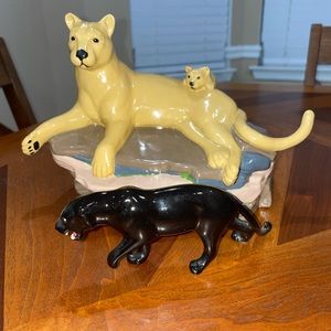Ceramic Mountain and Black Cougar Figurines.
